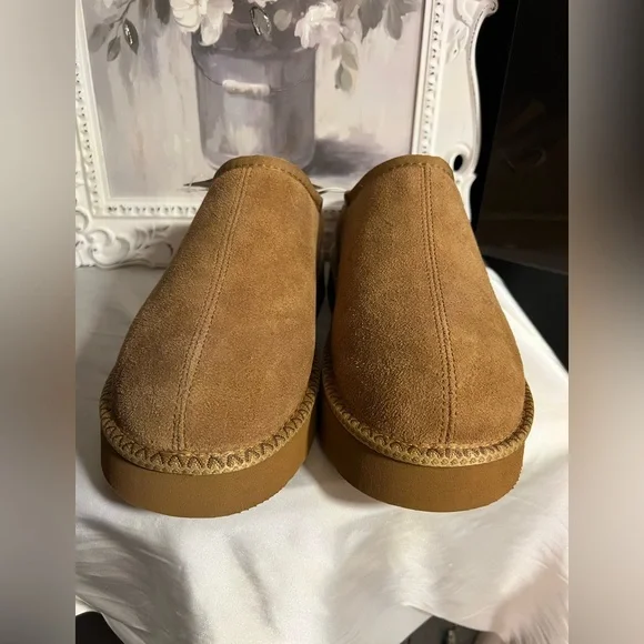 🤎BEARPAW WOMENS CAROLINE GENUINE SUEDE PLATFORM SHEARLING SLIPPERS/SLIDES-SZ 10🤎 - Picture 8 of 11